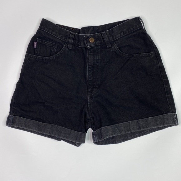 Vintage CHIC Black Roll Cuff High Waisted Black Denim Shorts Size 11M 90s - Picture 1 of 8